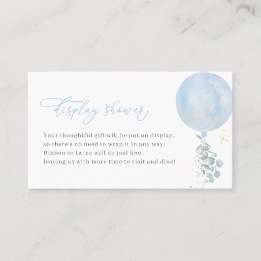 De Placement Baby shower Bleu Balloon Affichage Carte Douche (Devant)