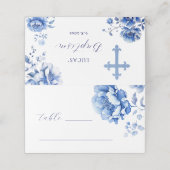 De Placement Baptême Bleu Fleurs Plié Carte Place (Extérieur déplié)