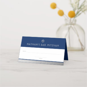 De Placement Bar Mitzvah Blue Silver Moderne Plaqué Carte Place