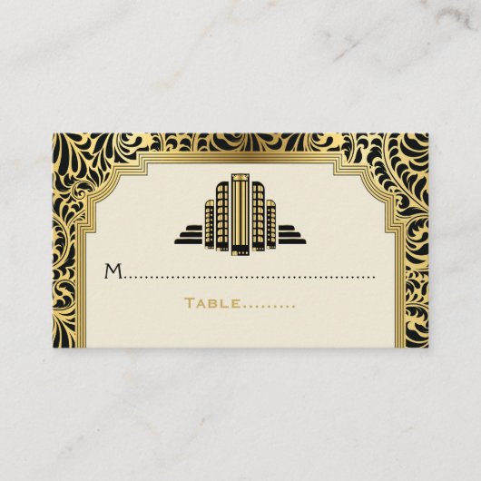 De Placement Bâtiments Art Déco noir, or mariage carte place (Devant)