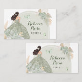 De Placement Boho Sage Green Floral Quinceañera Carte Place (Devant / Derrière)