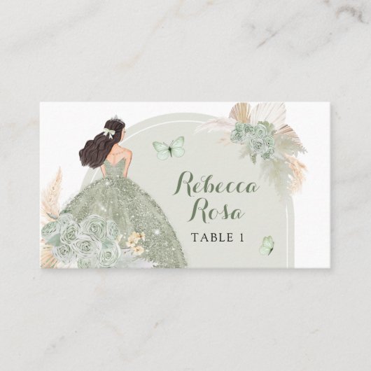 De Placement Boho Sage Green Floral Quinceañera Carte Place (Devant)