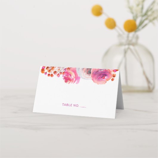 De Placement Bright Rose Orange Floral Nom Plié Carte Place (Devant)