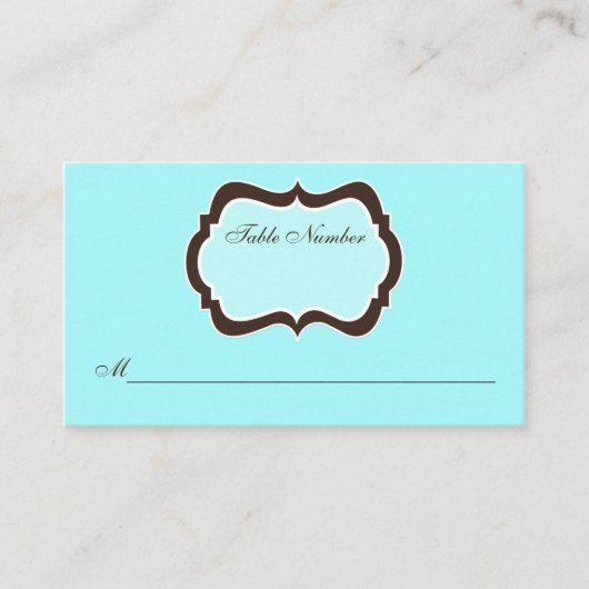 De Placement Carte Aqua Blue, Brown et blanche Damask Place Car (Devant)