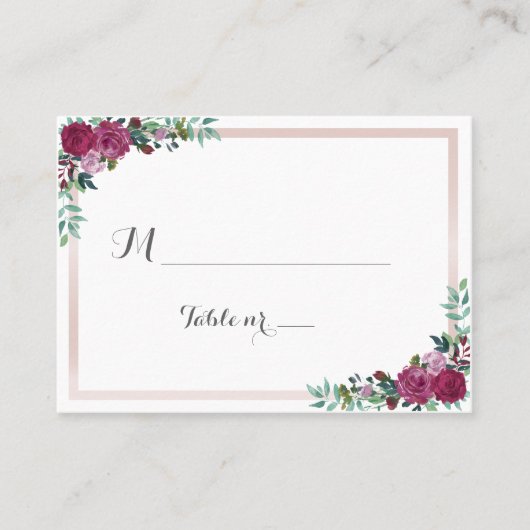 De Placement Carte d'escorte Mariage Floral Bourgogne (Devant)
