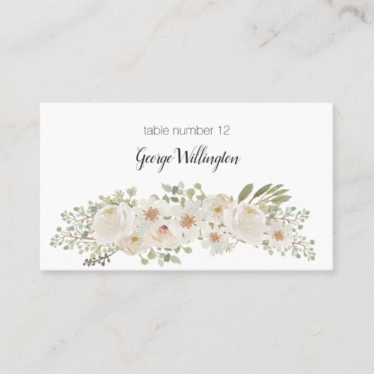 De Placement Carte d'escorte Mariage romantique à fleurs blanch (Devant)