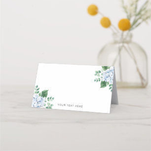De Placement Carte d'escorte pliée Blue Hydrangea Place Card