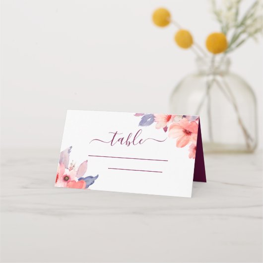 De Placement Carte Floral Place Mariage d'aquarelle Bourgogne (Devant)