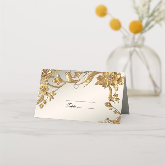 De Placement Carte Golden Wavy Feuille Floral Place (Devant)