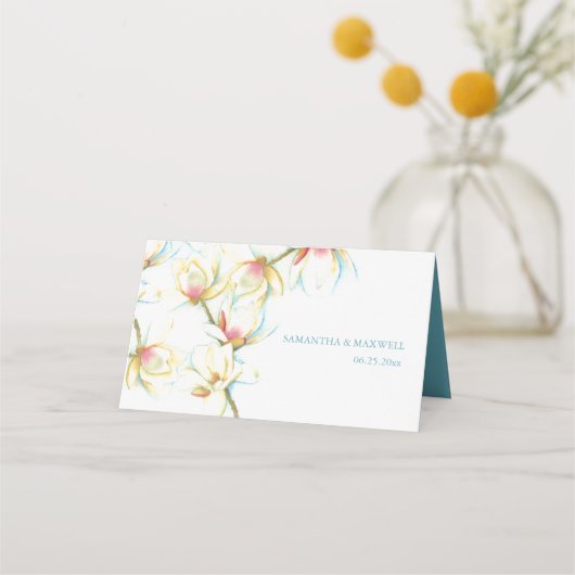 De Placement Carte Mariage Aquarelle Magnolia Blanc (Dos)