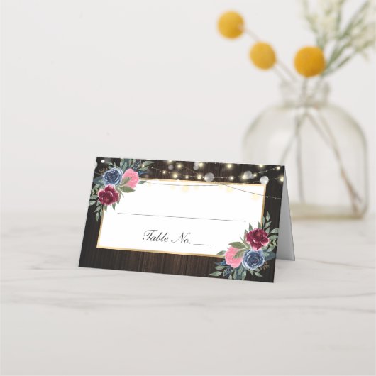 De Placement Carte Mariage bleu marine Bourgogne rose (Devant)