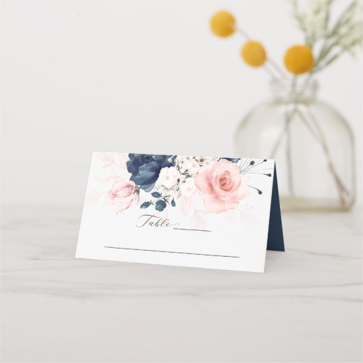 De Placement Carte Mariage bleu marine et rose vif (Devant)