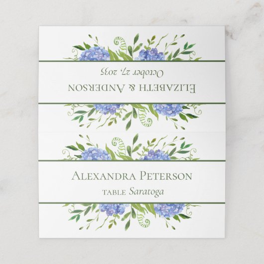 De Placement Carte Mariage Blue Hydrangeas (Extérieur déplié)