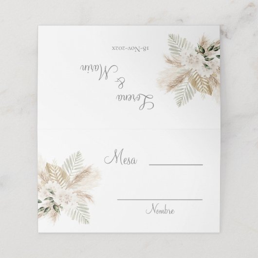 De Placement Carte Mariage Boho Espagnol (Extérieur déplié)