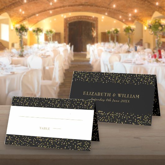 De Placement Carte Mariage Confetti Confetti Black Gold moderne