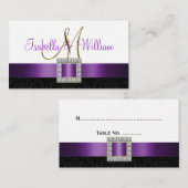 De Placement Carte Mariage damassé blanche violet noir (Devant / Derrière)