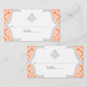 De Placement Carte mariage damassé grise, corail (Devant / Derrière)