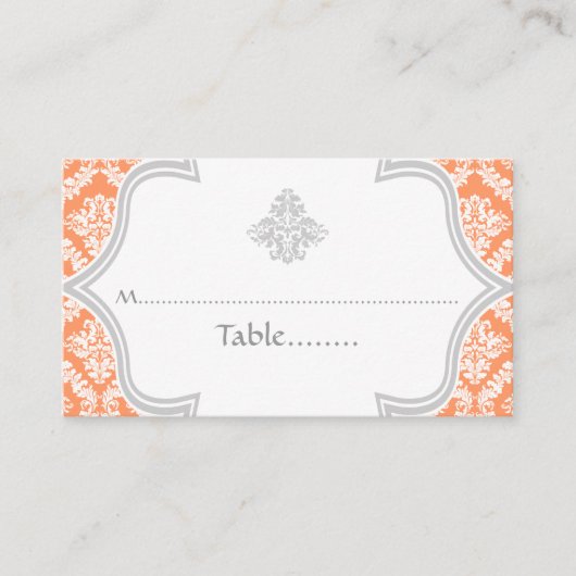 De Placement Carte mariage damassé grise, corail (Devant)