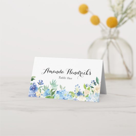 De Placement Carte Mariage d'escorte Blue Green Hydrangea (Devant)