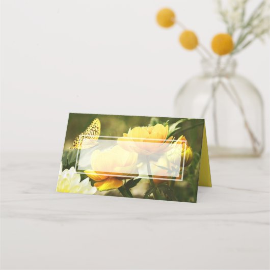 De Placement Carte Mariage Fleurs Jaunes et Papillon (Devant)