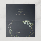 De Placement Carte Mariage Géométrique bleu or vert (Extérieur déplié)