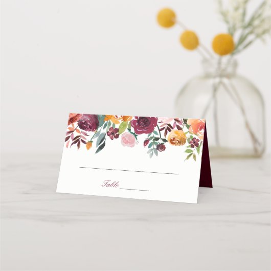 De Placement Carte Mariage Marsala Rose Orange Fleurs (Devant)