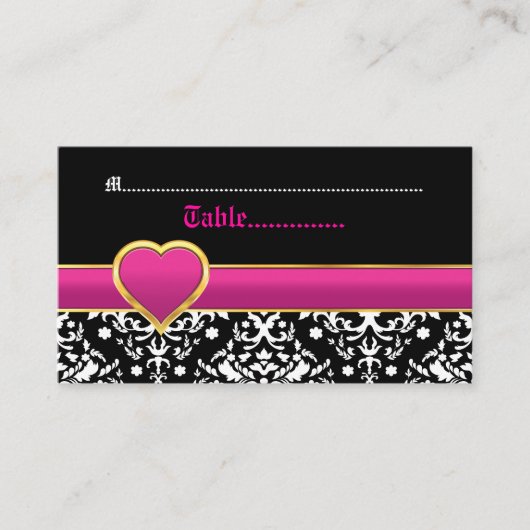 De Placement Carte mariage noir blanc damassé rose chaud (Devant)