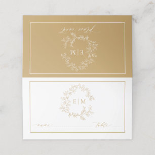 De Placement Carte Mariage Place Monogram Gold Leafy Crest