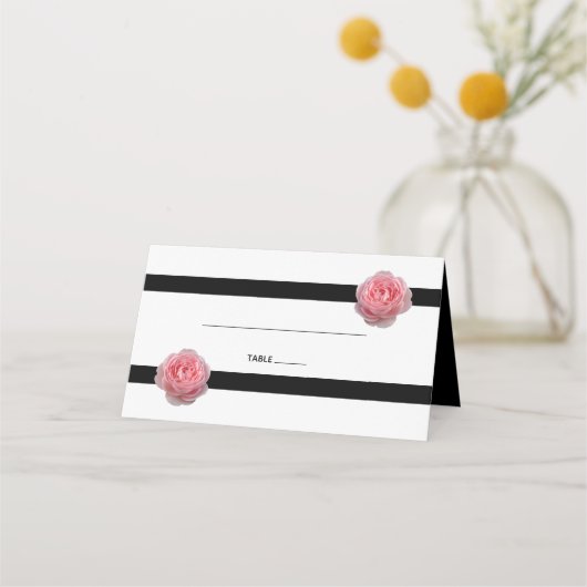 De Placement Carte Mariage Rose Rose noir ruban (Devant)