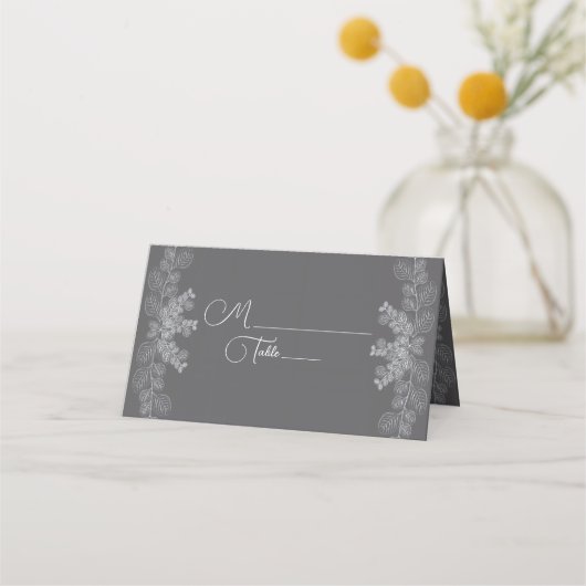 De Placement Carte Mariage simple Gris Art Eucalyptus (Devant)