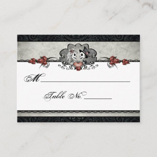 De Placement Carte mariage Skeleton Halloween Black & Grey Plac (Devant)