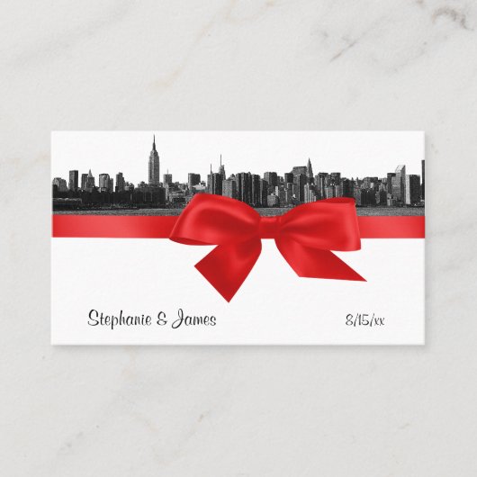De Placement Carte NYC Large Skyline Etted BW Red Place (Devant)