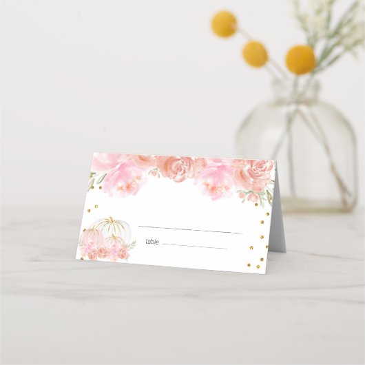 De Placement Carte Place Baby shower Citrouille Floral (Devant)