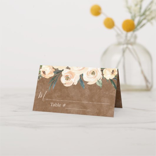 De Placement Carte Place Brown Floral Beige Mariage (Devant)