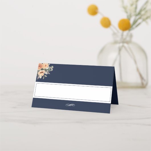 De Placement Carte Place - Design mariage floral bleu élégant (Devant)