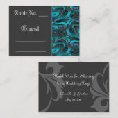 De Placement Carte Place Mariage damassé Turquoise foncée (Devant / Derrière)