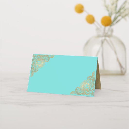 De Placement Carte Place pliée Chic Turquoise et Mariage or (Devant)
