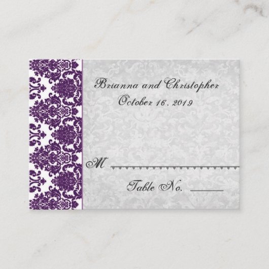 De Placement Carte Place Table violet et argent - Mariage (Devant)
