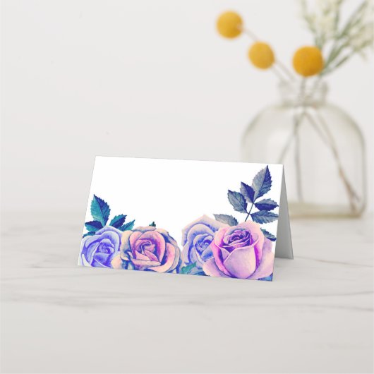 De Placement Carte rose mauve. Floral mariage bleu (Devant)