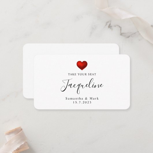 De Placement Carte simple Mariage moderne Red Heart Flat Place (Devant/Arrière en situation)