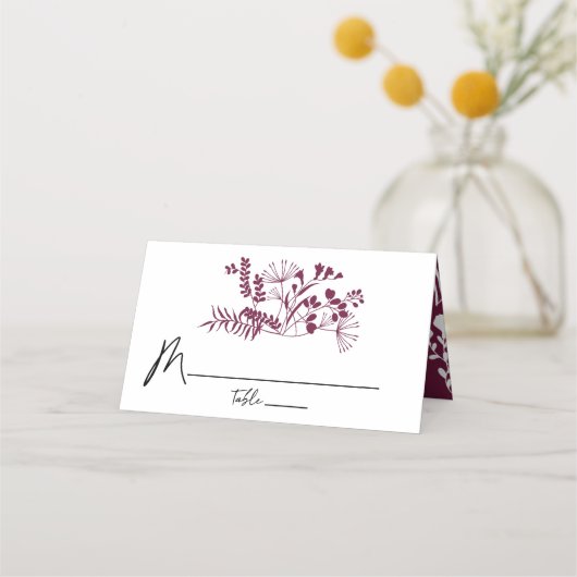 De Placement Carte simple moderne Mariage Bourgogne Floral Plac (Devant)
