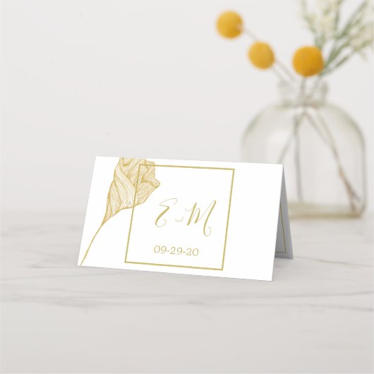De Placement Carte simple or Floral moderne Mariage (Dos)