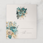 De Placement Carte turquoise Gold Luxe Floral Mariage Place (Extérieur déplié)