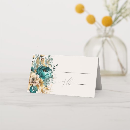 De Placement Carte turquoise Gold Luxe Floral Mariage Place (Devant)