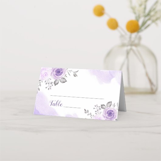 De Placement Chic Pastel Fleurs violettes Mariage Carte Place (Devant)