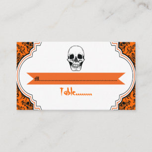 De Placement Crânes damask orange, noir mariage carte place