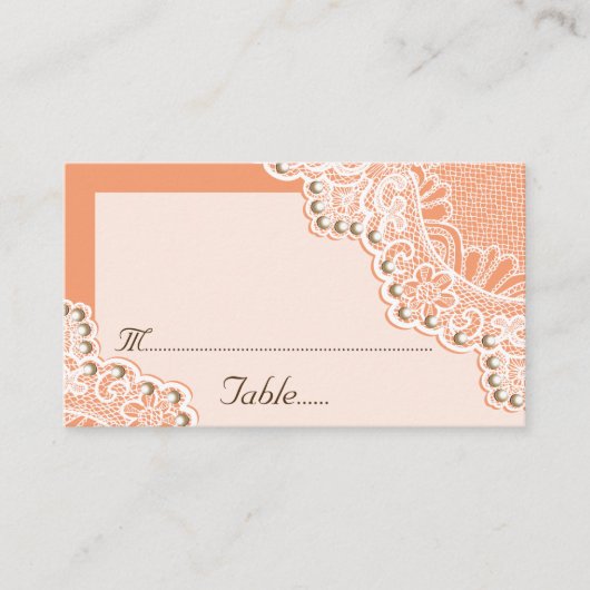 De Placement Dentelle blanche avec perles corail mariage carte (Devant)