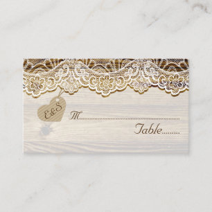 De Placement Dentelle blanche & coeur sur bois mariage carte pl