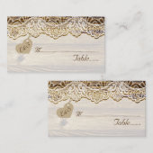 De Placement Dentelle blanche & coeur sur bois mariage carte pl (Devant / Derrière)