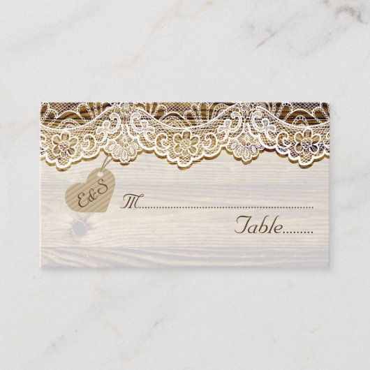 De Placement Dentelle blanche & coeur sur bois mariage carte pl (Devant)